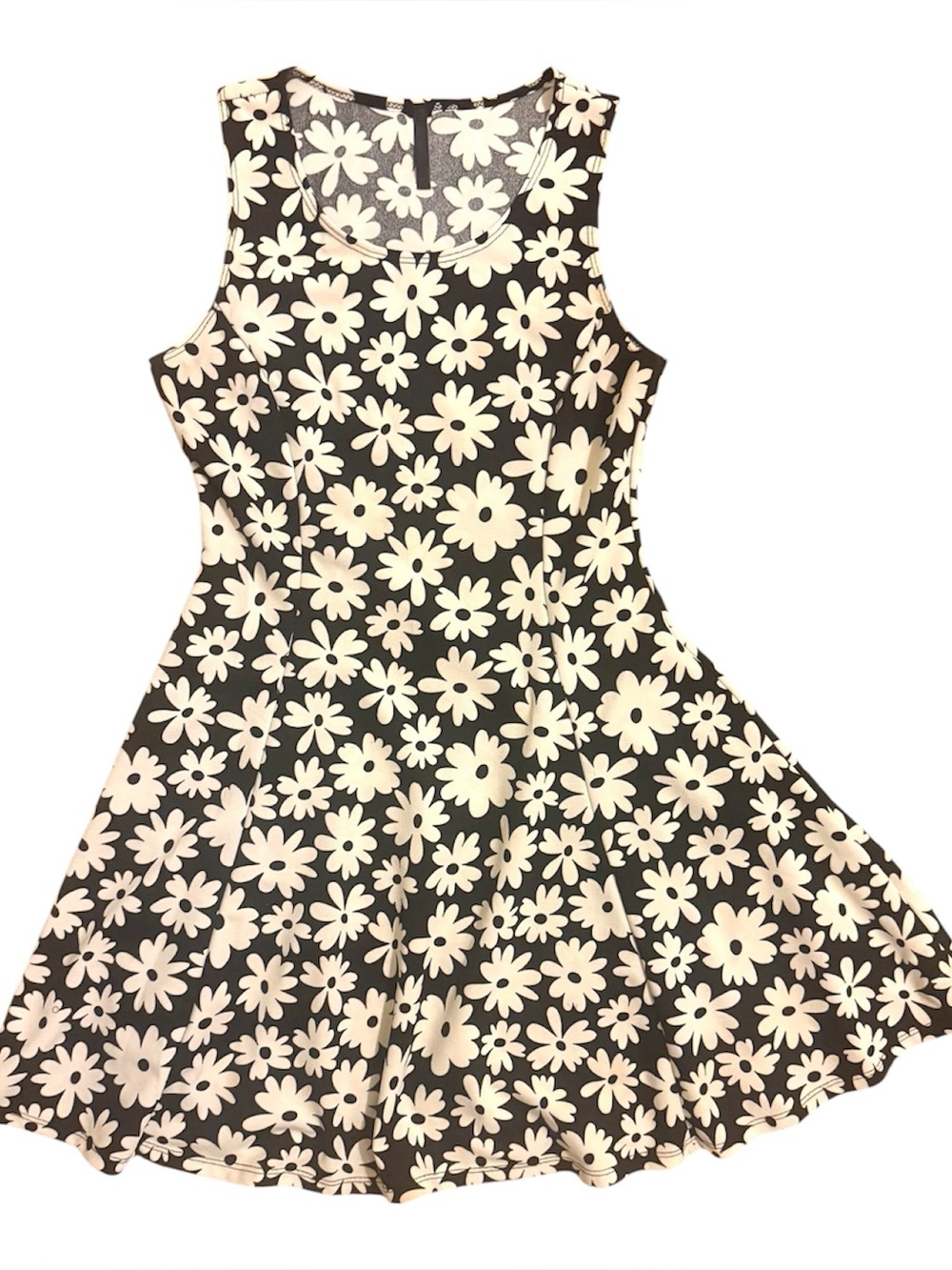 Black & White Daisy Fit-and-Flare Dress